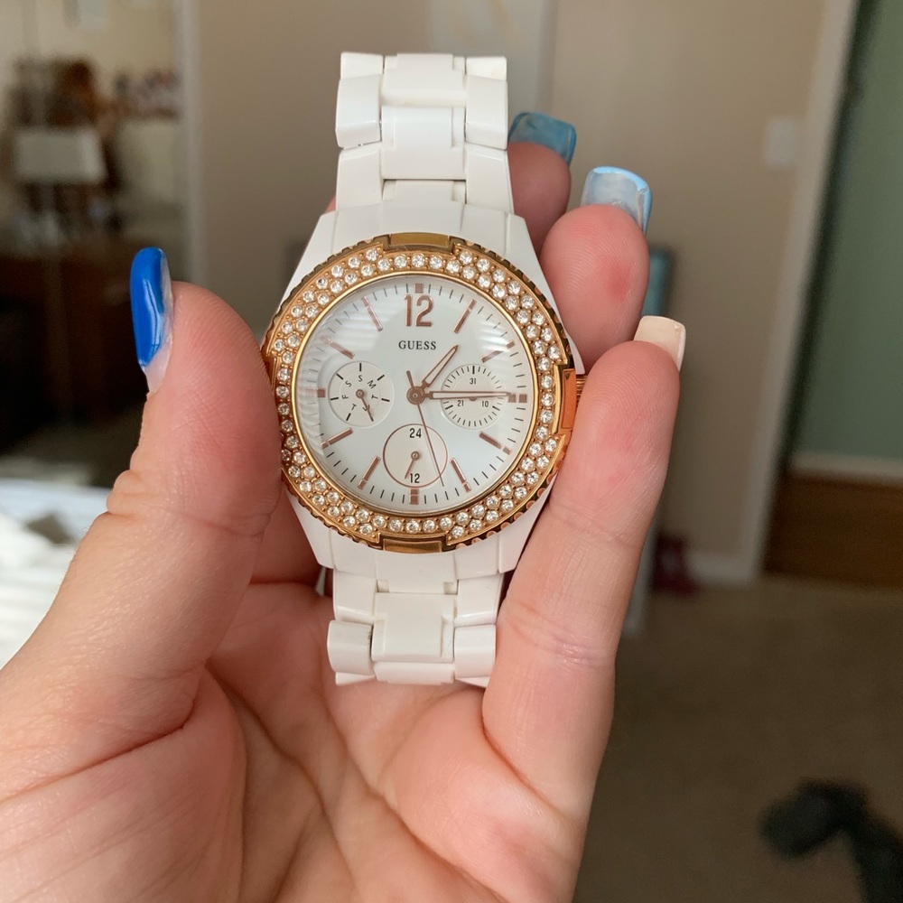 White and Gold GUESS Watch